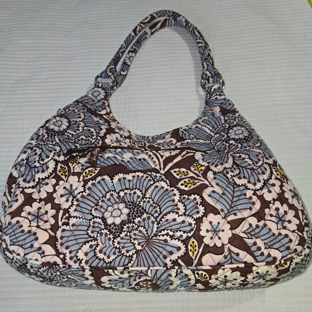 Women's Vera Bradley Slate Blooms Brown Blue Floral Quilted Hobo Bag